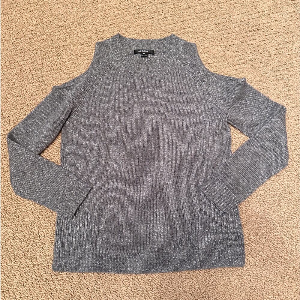 Acrobat Grey Shimmery Cold Shoulder Sweater